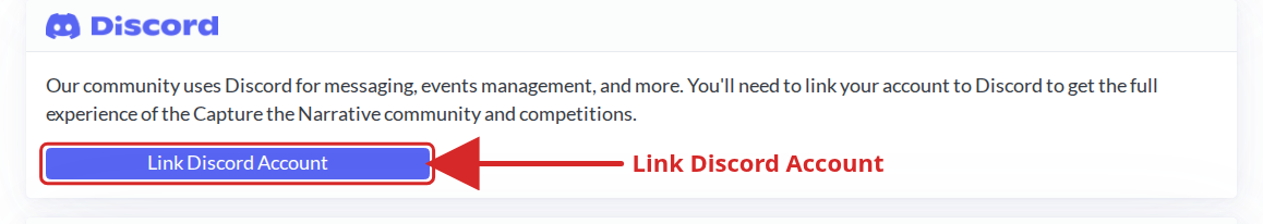 The Discord panel on the dashboard with the Link Discord Account button